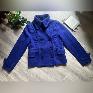 Be Cool Cobalt Blue Soft Cozy Fleece Double-Breasted Peacoat Jacket. Size L